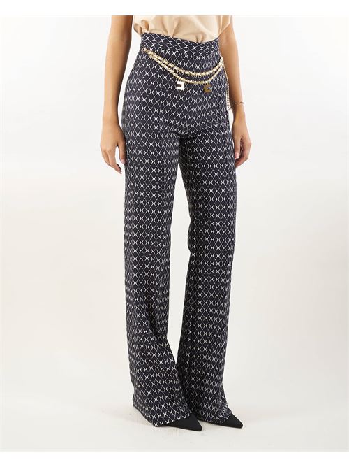 Palazzo trousers in crepe with diamond print and chain Elisabetta Franchi ELISABETTA FRANCHI | Pants | PAS3546E2685